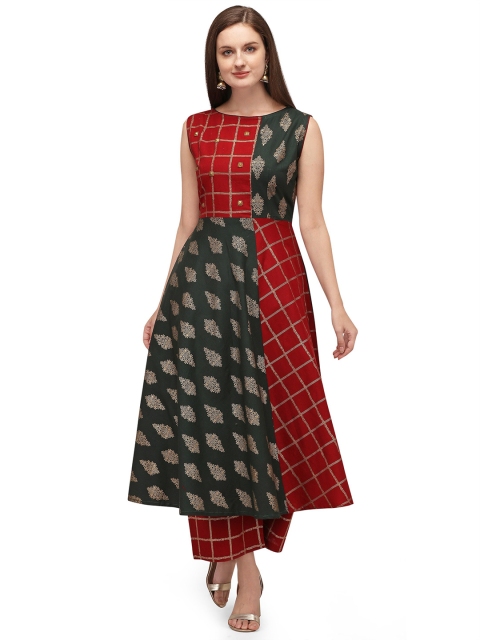 

RGHT Women Green & Red Ethnic Motifs Printed Anarkali Kurta
