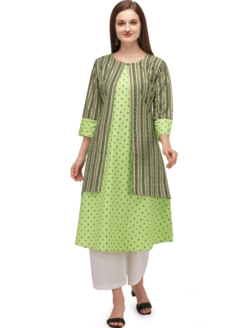 

RGHT Women Green Printed Layered Kurta