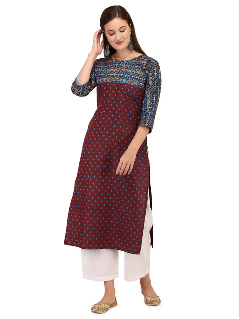 

RGHT Women Maroon & Blue Ethnic Motifs Printed Kurta