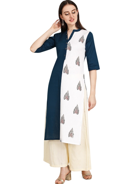 

RGHT Women Blue & White Ethnic Motifs Printed Kurta