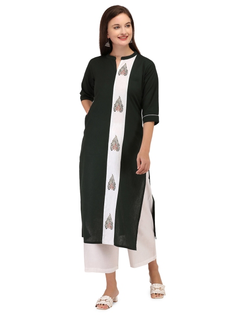 

RGHT Women Green & White Floral Printed Kurta