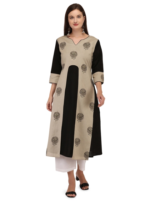 

RGHT Women Black & Beige Ethnic Motifs Printed Kurta