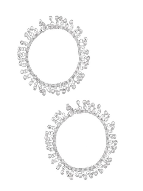 

Efulgenz Set Of 2 Oxidized Silver-Plated Bell-Charm Anklets