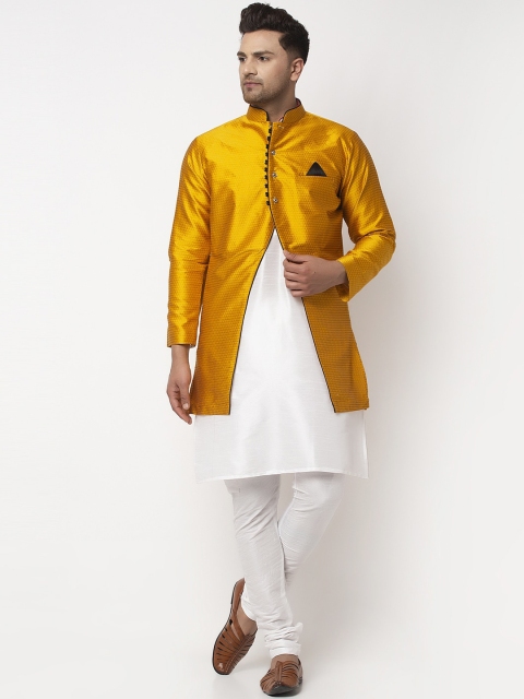 

Benstoke Men White Layered Dupion Silk Kurti with Trousers