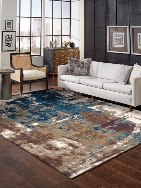 

DDecor Blue Printed Abstract Carpet