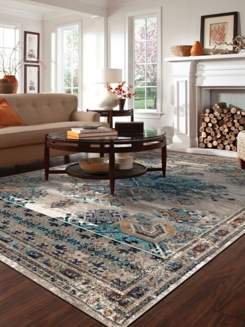 

DDecor Turquoise Blue Ethnic Print Polypropylene Carpet
