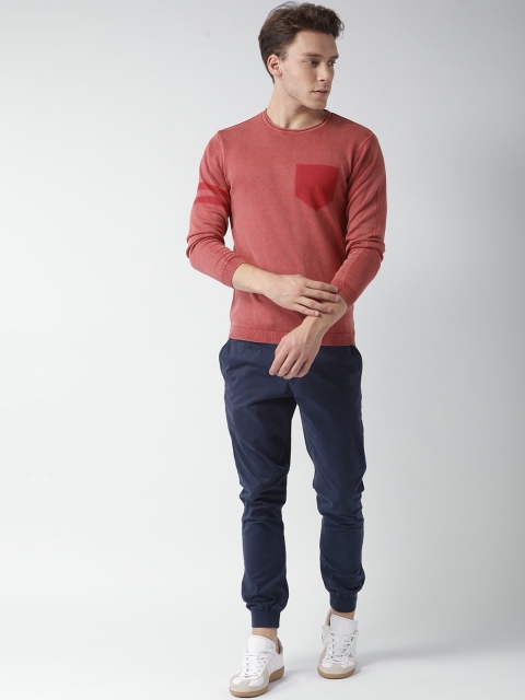 

Mast & Harbour Men Coral Pink Solid Pullover