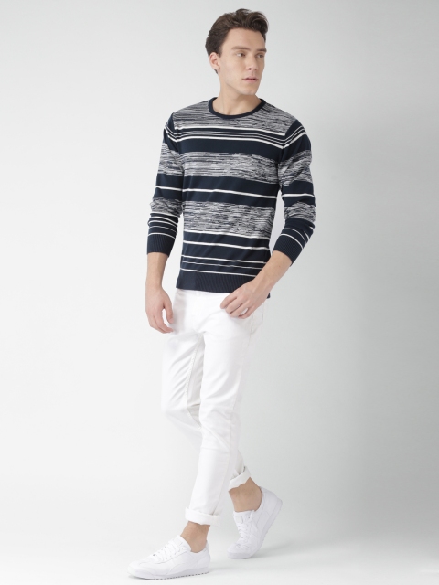 

Mast & Harbour Men Navy & White Striped Sweater, Navy blue