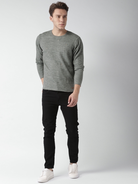

Mast & Harbour Men Grey Melange Solid Pullover