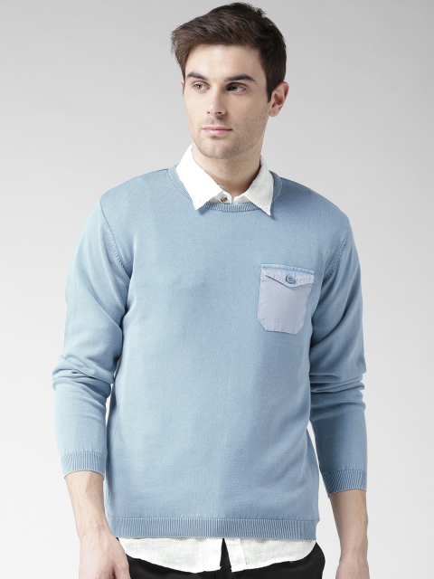 

Mast & Harbour Men Blue Solid Sweater