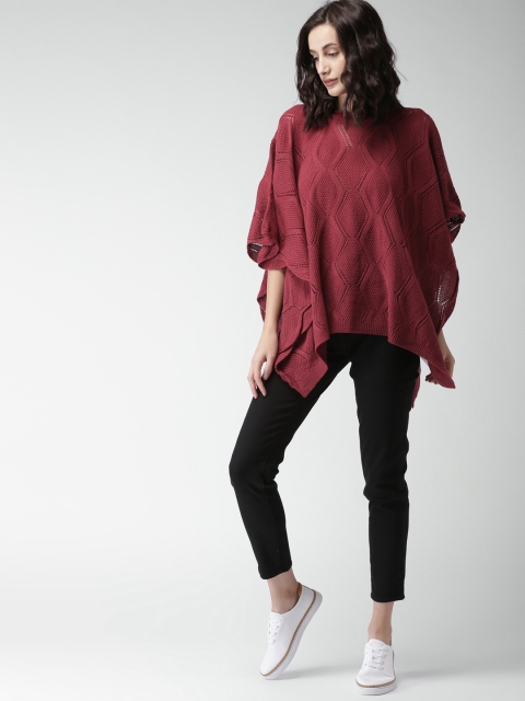 

Mast & Harbour Women Rust Red Self Design Poncho