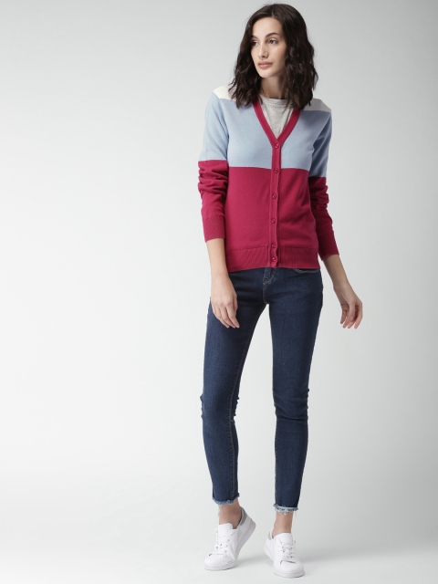 

Mast & Harbour Women Blue & Magenta Colourblocked Cardigan