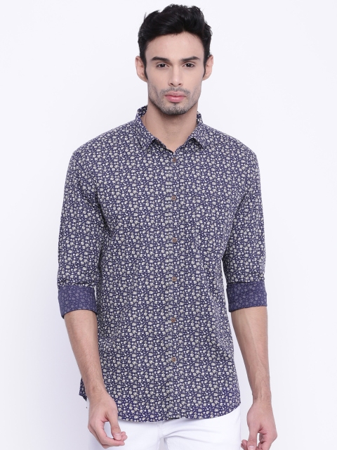 

British Club Men Navy Slim Fit Printed Casual Shirt, Navy blue