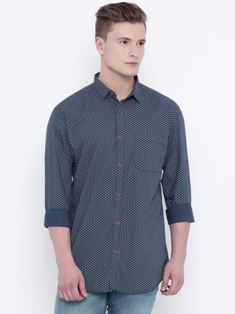 

British Club Men Navy Blue Slim Fit Printed Casual Shirt