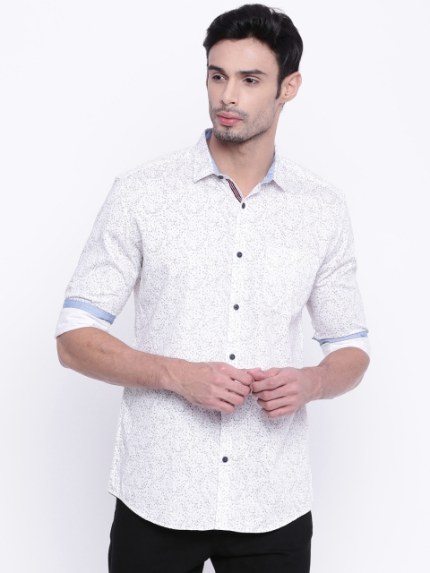 

British Club Men Off-White Slim Fit Printed Casual Shirt