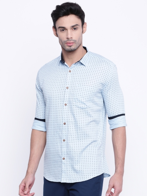 

British Club Men Blue Slim Fit Printed Casual Shirt