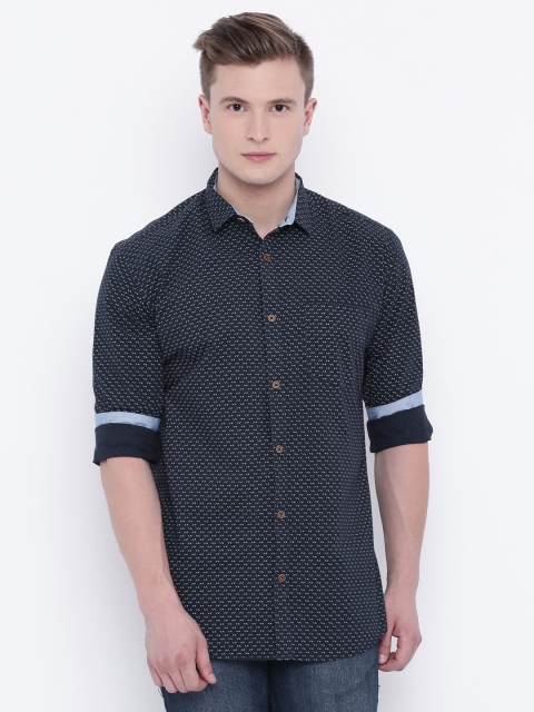 

British Club Navy Blue Printed Casual Shirt