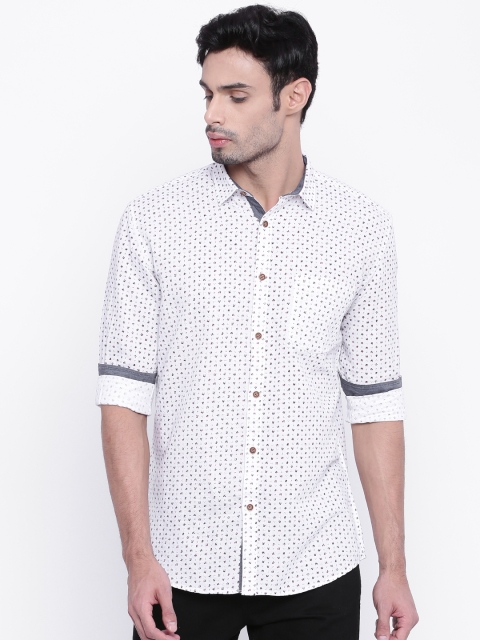 

British Club Men White Slim Fit Printed Casual Shirt