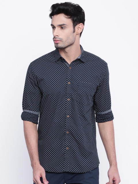 

British Club Men Navy Slim Fit Printed Casual Shirt, Navy blue