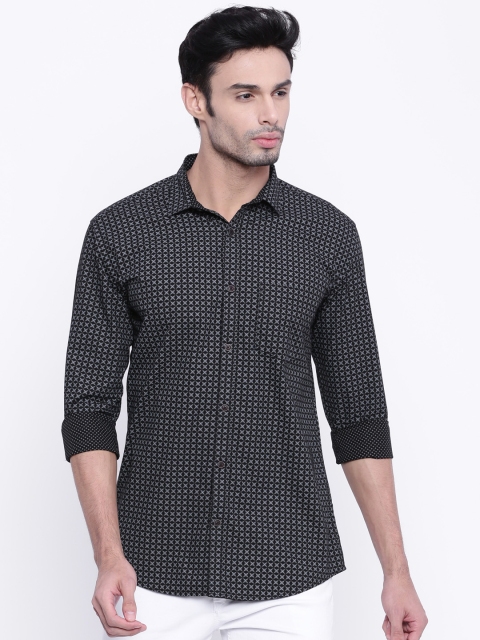 

British Club Men Black Slim Fit Printed Casual Shirt