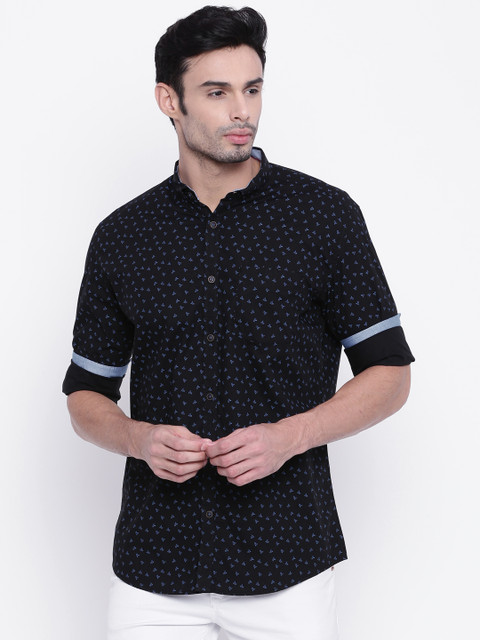 

British Club Men Black Slim Fit Printed Casual Shirt