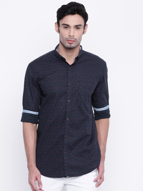 

British Club Men Navy Blue Printed Slim Fit Casual Shirt