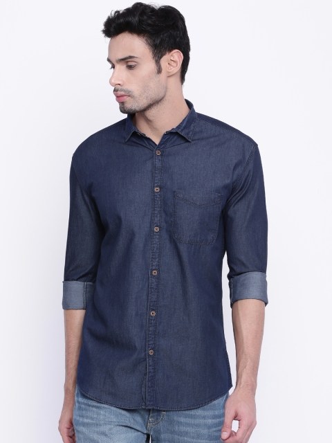 

British Club Men Blue Slim Fit Solid Casual Shirt