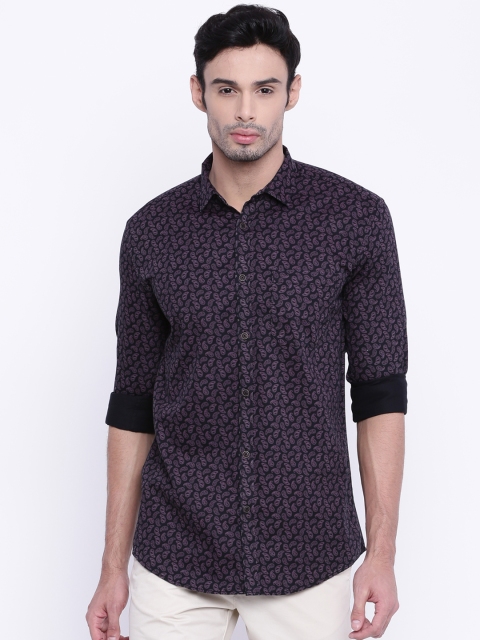 

British Club Men Black Slim Fit Printed Casual Shirt