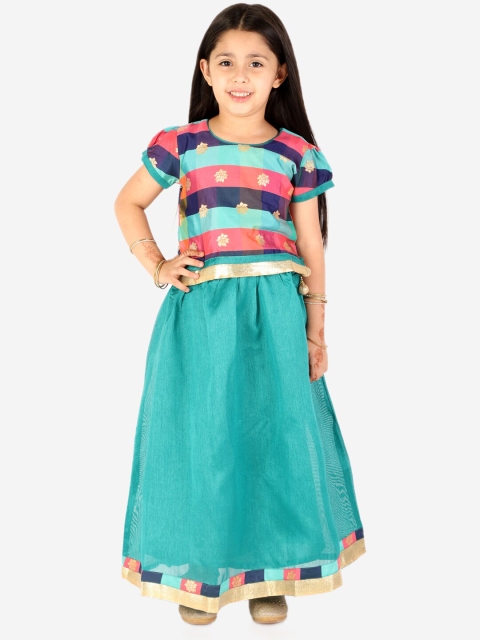 

KID1 Girls Green & Pink Printed Ready to Wear Lehenga