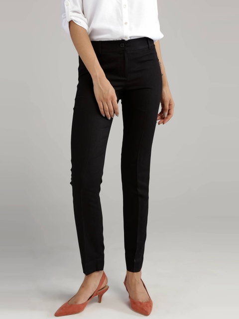 

IDK Women Black Straight Fit Trousers
