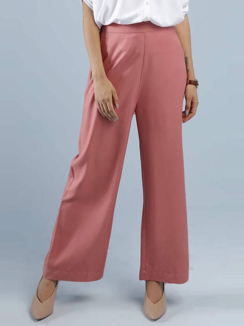 

IDK Women Peach-Coloured Straight Fit High-Rise Trousers