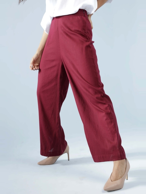 

IDK Women Maroon Viscose Rayon Straight Fit High-Rise Trousers
