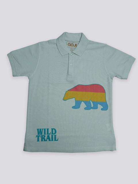 

GOJI Boys Sea Green Colourblocked Polo Collar Applique T-shirt