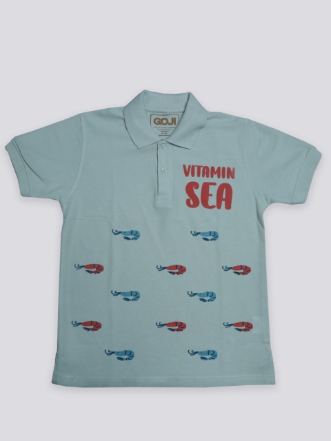 

GOJI Boys Sea Green Printed Polo Collar T-shirt