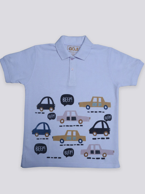 

GOJI Boys Lavender Printed Polo Collar Applique T-shirt