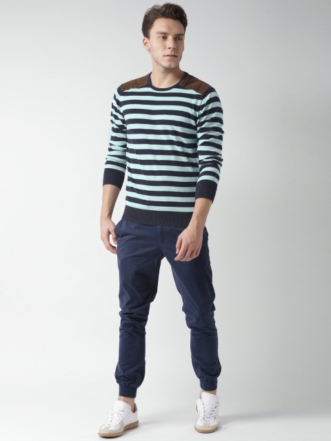 

Mast & Harbour Men Blue Striped Pullover