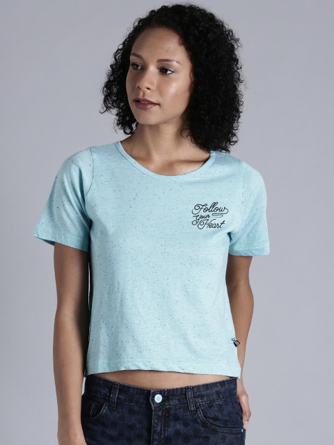 

Kook N Keech Women Blue Solid Speckled Crop Top