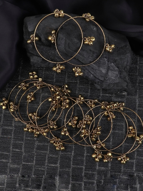 

FIROZA Set Of 12 Gold-Toned Oxidised Brass-Plated Ghungroo Studded Bangles
