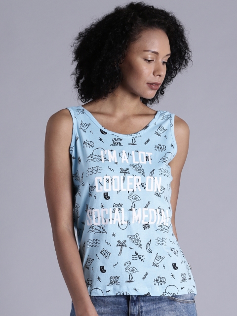 

Kook N Keech Women Blue Printed Round Neck T-shirt