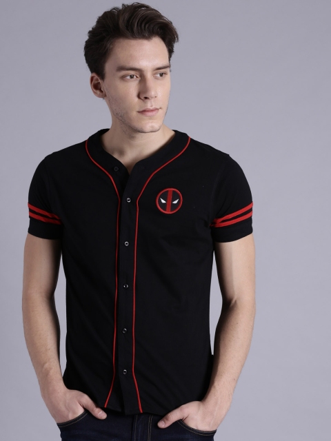 

Kook N Keech Marvel Men Black Printed Back Collarless Casual Shirt