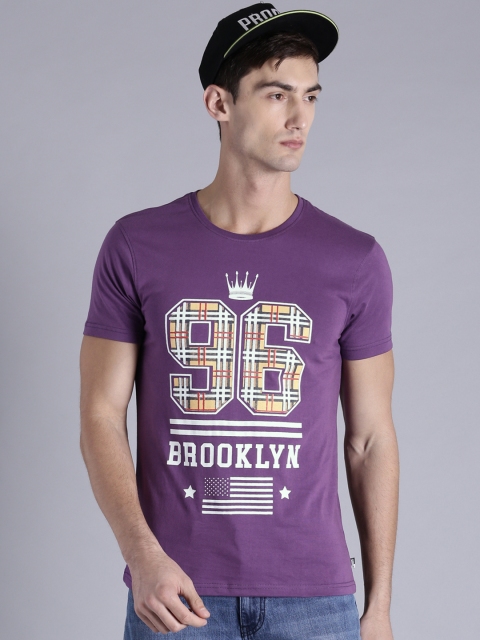 

Kook N Keech Men Purple Printed Round Neck T-shirt