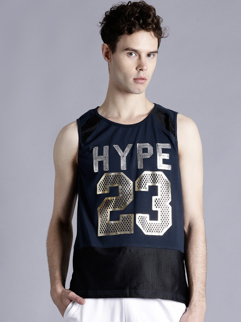 

Kook N Keech Men Navy Blue Printed Sleeveless T-shirt