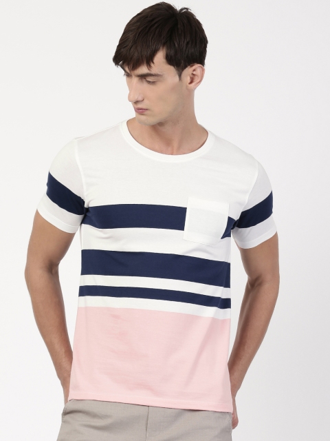 

ether Men White & Pink Striped T-shirt
