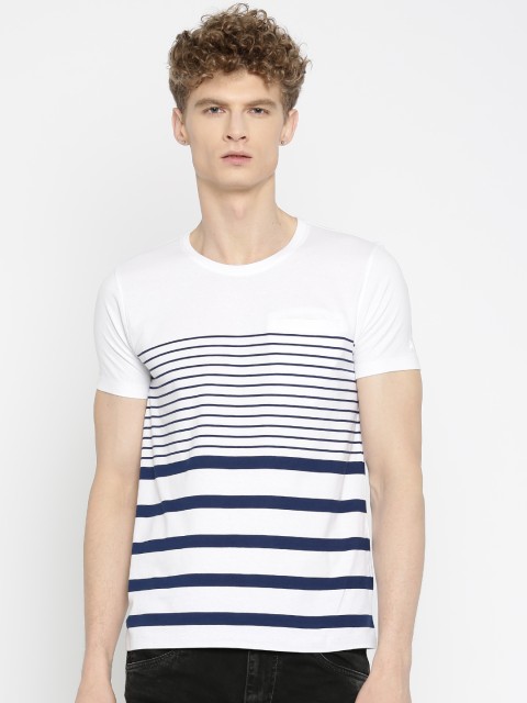 

ether Men White & Navy Striped Round Neck T-shirt