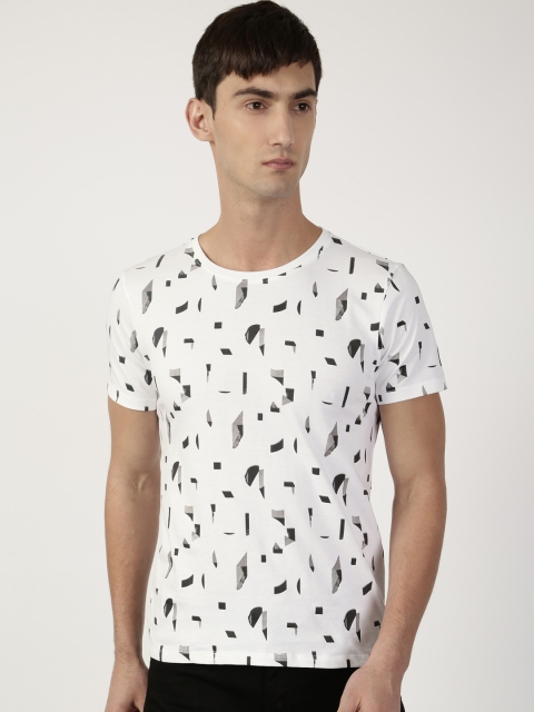 

ether Men White Printed Round Neck Slim Fit T-shirt