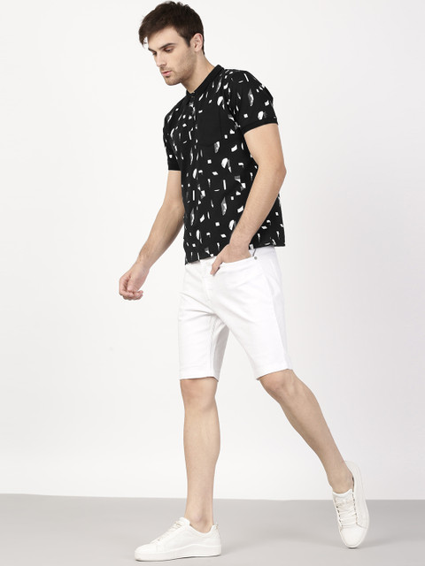 

ether Men Black Printed Polo T-shirt
