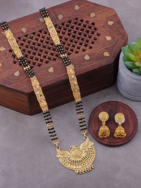 

Brandsoon Gold-Plated Black Beaded Mangalsutra Set