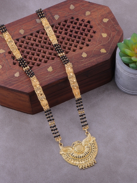 

Brandsoon Women Gold-Plated Black Beaded Mangalsutra