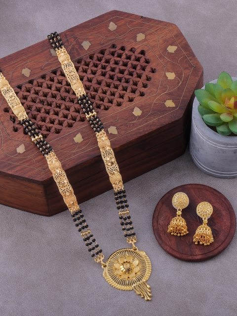 

Brandsoon Gold-Plated Black Beaded Mangalsutra Set