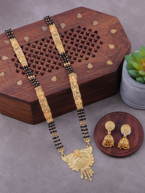

Brandsoon One Gram Gold-Plated Gold Beaded Mangalsutra With Earring